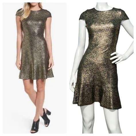 michael kors foil knit flounce dress|NWT MICHAEL KORS Gold Foil Knit Flounce Dress .